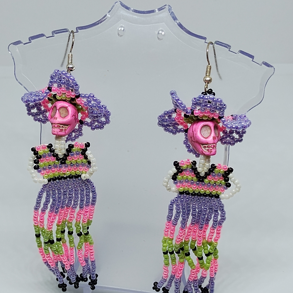 Colorful Beaded Skull Earrings